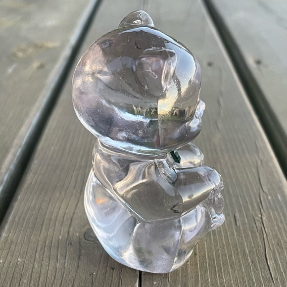 Vintage Fenton May Birthstone Clear Art Glass Heart Bear Figurine Paperweight - Picture 4 of 9
